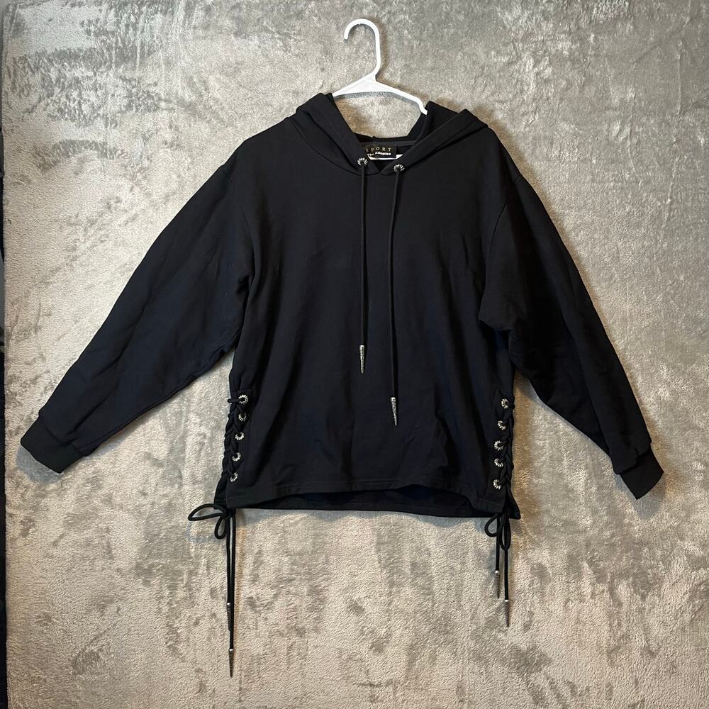 The Kooples Sport Black Pullover Hoodie Size 2 US M Black Silver Hardware